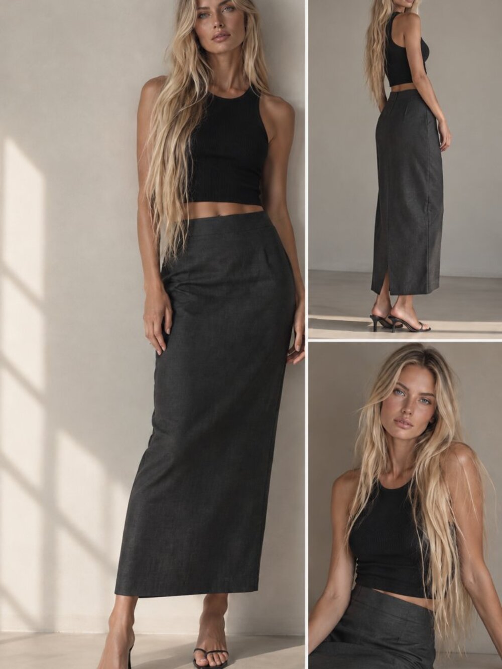 Jenna Black 100% Linen Midi Pencil Skirt Size 14 Lined